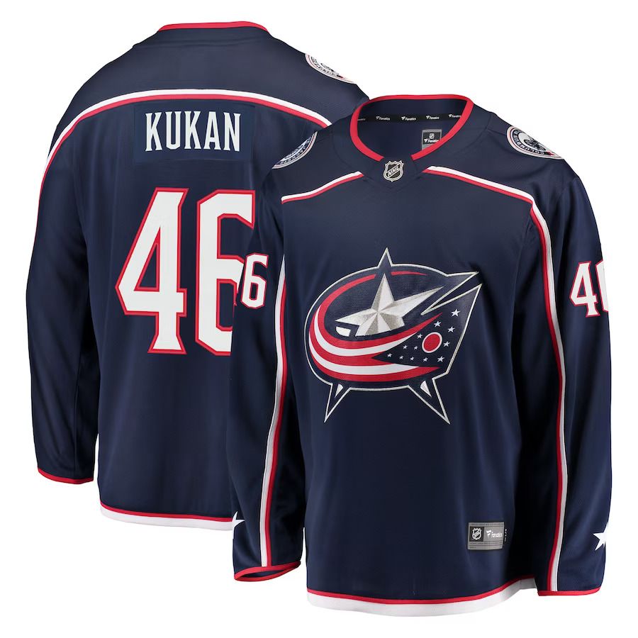 Men Columbus Blue Jackets 46 Dean Kukan Fanatics Branded Navy Breakaway NHL Jersey